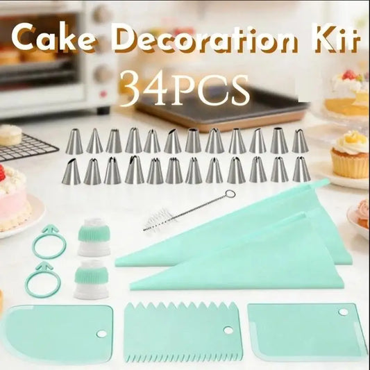 34-Piece Stainless Steel Piping Nozzle Set & Reusable Pastry Bag Cake Decorating Set Peaceful Pleasures Health and Wellness