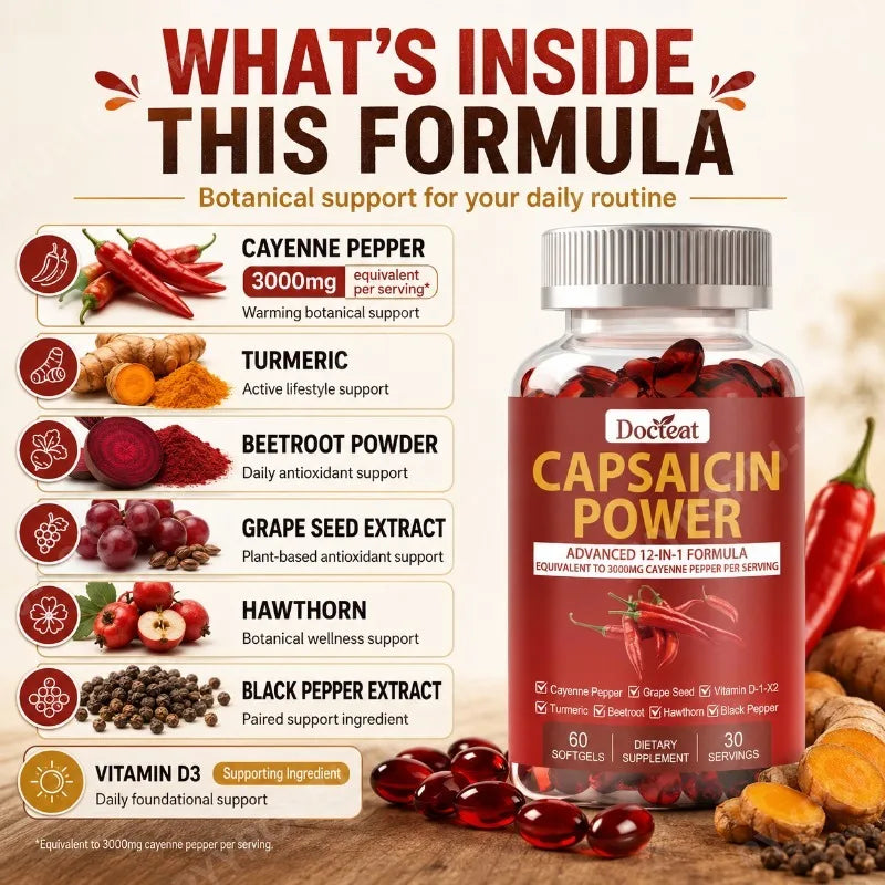 Docteat Capsaicin Power 12-in-1 Botanical Softgels 60ct