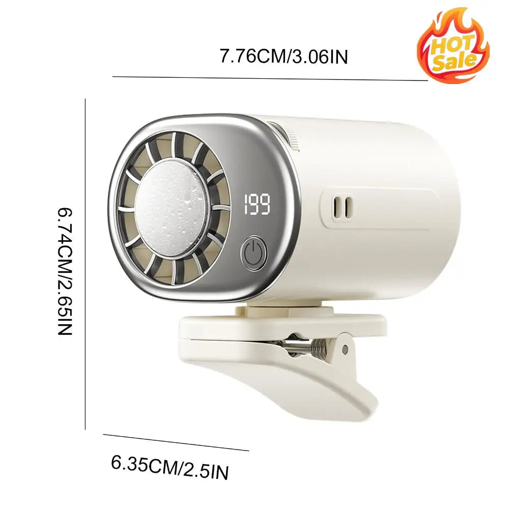USB Car Clip Cooling Fan 360° 199 Speeds LED Display