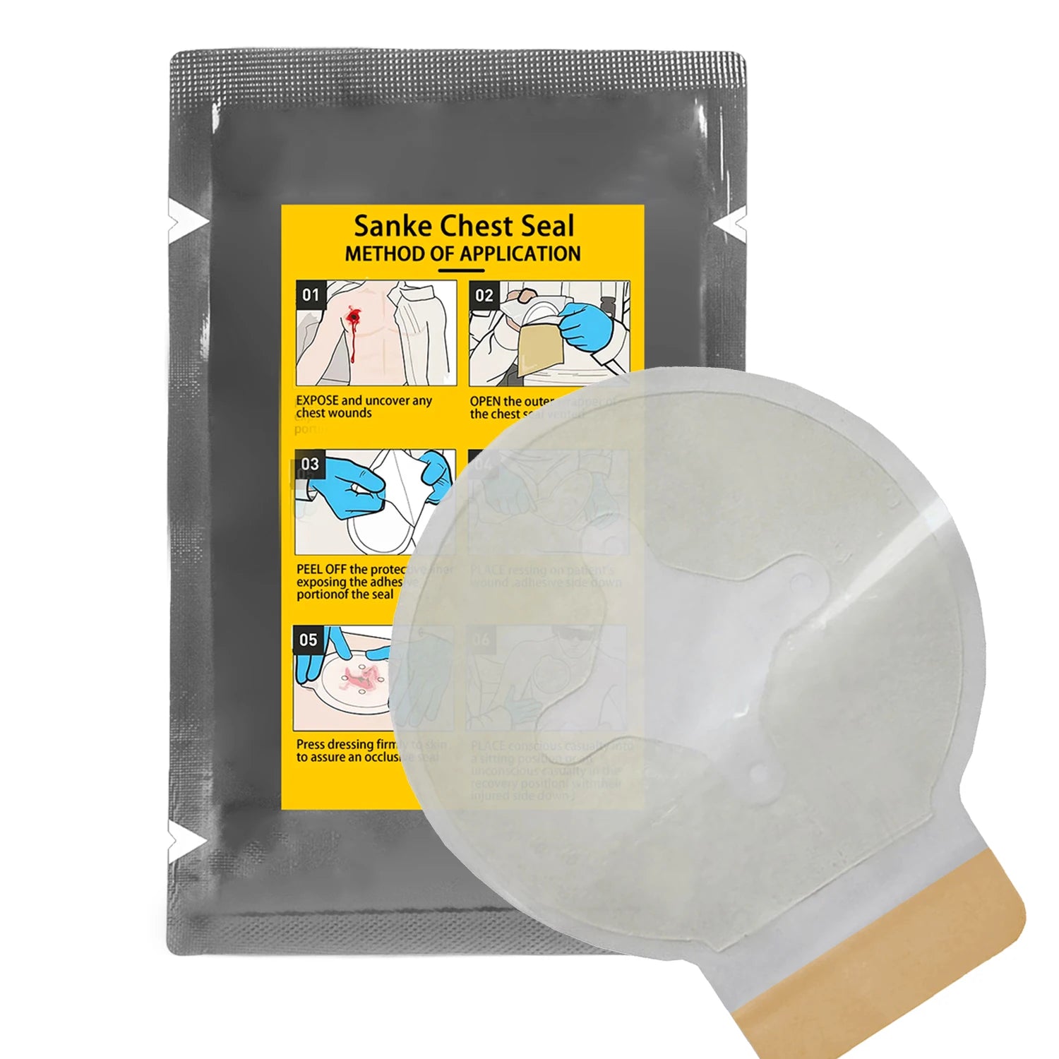 SANKE RESCUE Vent Chest Seal Military Trauma Dressing First Aid Kit Sterile Wound Care Ifak Refill Kit Occlusion band-aid Peaceful Pleasures Health and Wellness