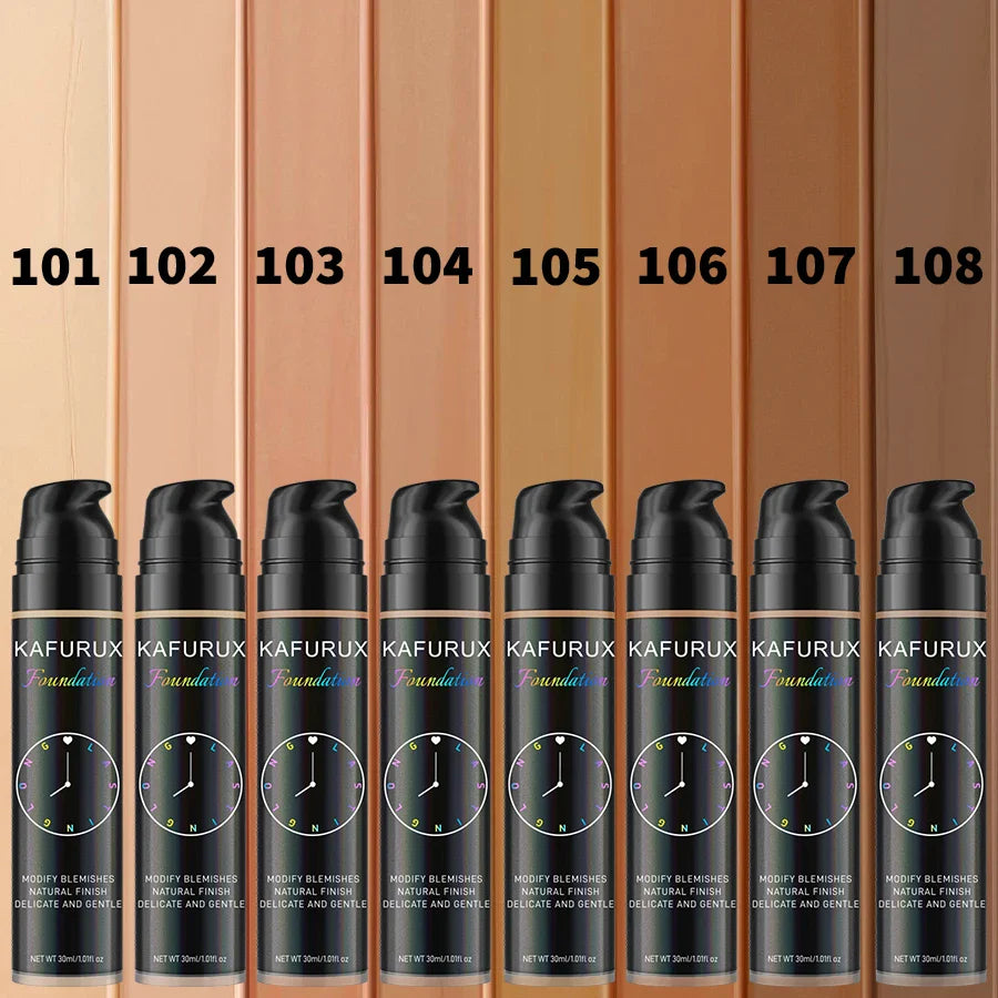 KAFURUX 8-Shade Liquid Foundation – Waterproof & Full Coverage