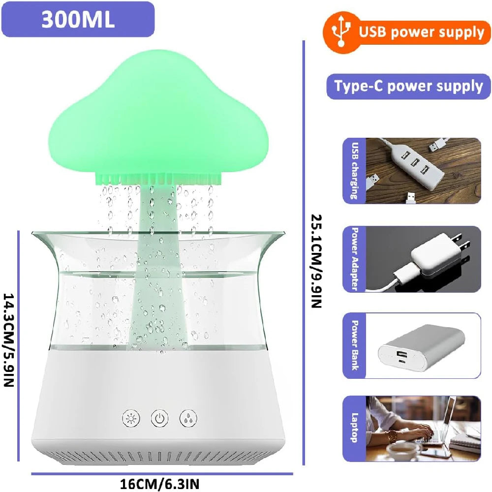 Essential Oil Diffuser Air Humidifier Rain Drop Aroma Diffuser Rainy Night Light For Office Ultrasonic Fragrance Humidifier Peaceful Pleasures Health and Wellness