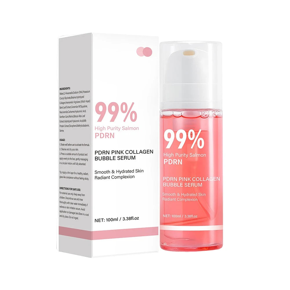 PDRN Pink Collagen Bubble Serum Glow Firming Serum with 99% Purity PDRN & Low Molecular Collagen Lightweight Fast-Absorbing Peaceful Pleasures Health and Wellness PDRN Collagen Serum