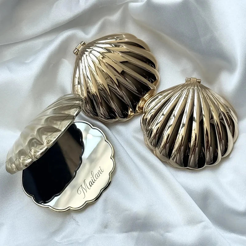 Personalized Seashell Compact Mirror | Bridesmaid Wedding Gift Personalized Compact Mirror Peaceful Pleasures Health and Wellness