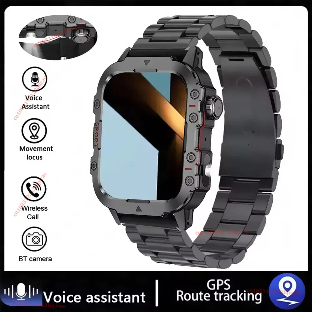 2026 New Military Grade Smart Watch Men GPS Flashlight 3ATM Waterproof Watch Bluetooth Calling 100+Sport Outdoor Smartwatch Hw12 Peaceful Pleasures Health and Wellness Black Steel