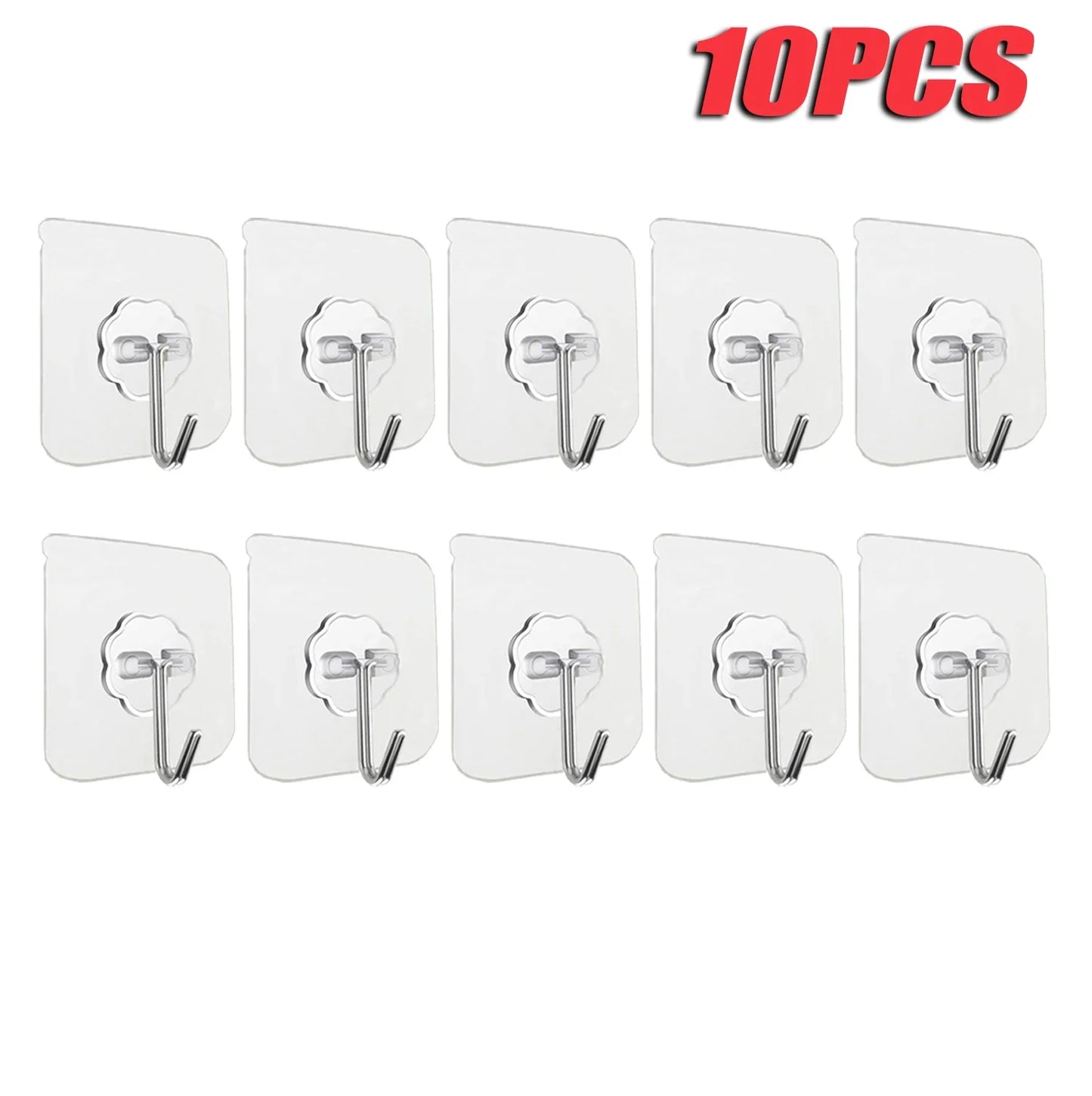 Transparent Self-Adhesive Wall Hooks – No-Drill, Bulk 10–100 Pcs