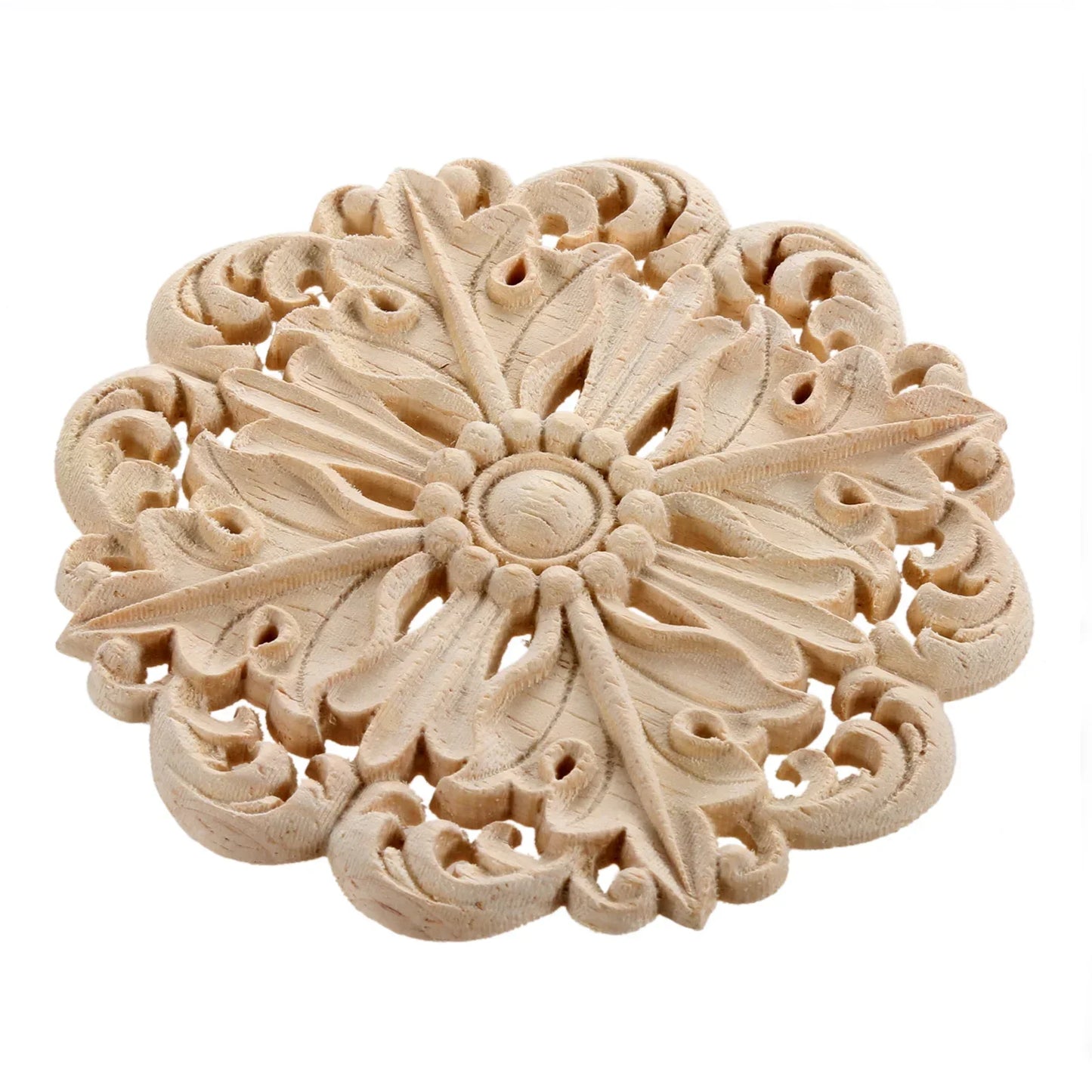 Retro Unpainted Wood Round Applique – Wall, Door & Furniture Decor