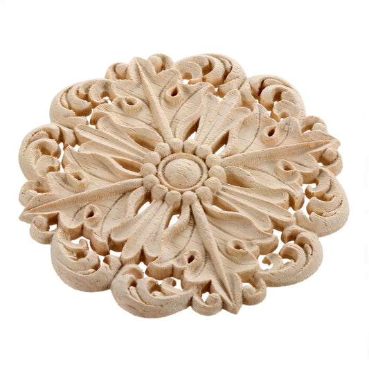 Retro Unpainted Wood Round Applique – Wall, Door & Furniture Decor Wood Applique Decor Oasis Select 10cm