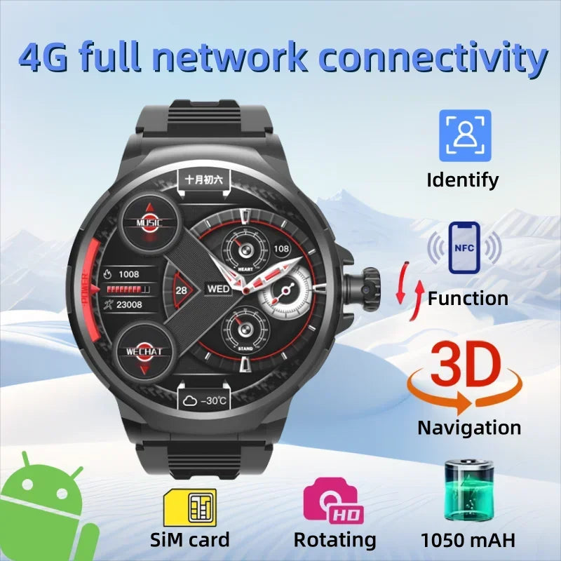 TLXT GT100 Smartwatch 1.85" 4G SIM Android GPS 180° Camera