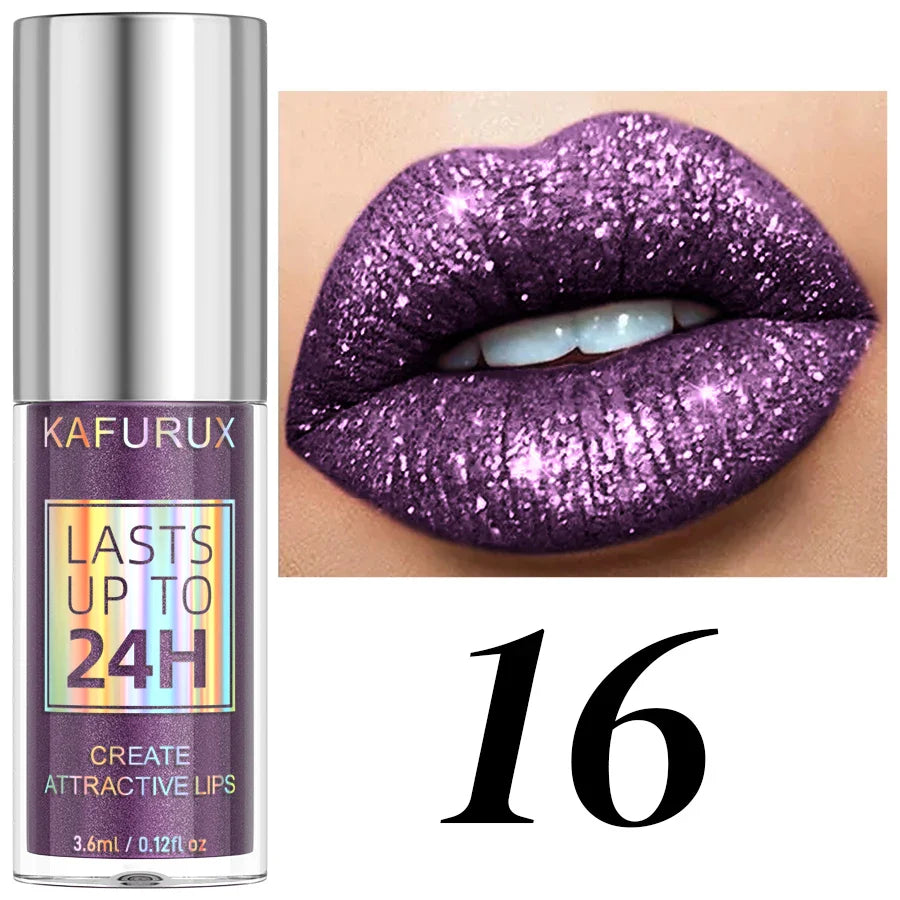 KAFURUX 20-Shade Glitter Liquid Lipstick & Diamond Lip Gloss