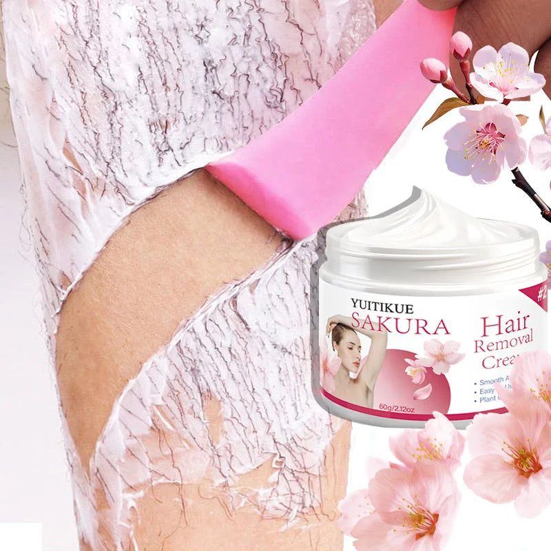 Yuitikue Sakura Hair Removal Cream, 60g Gentle Plant-Based Hair Remover for Smooth & Clean Skin, Easy to Use Peaceful Pleasures Health and Wellness