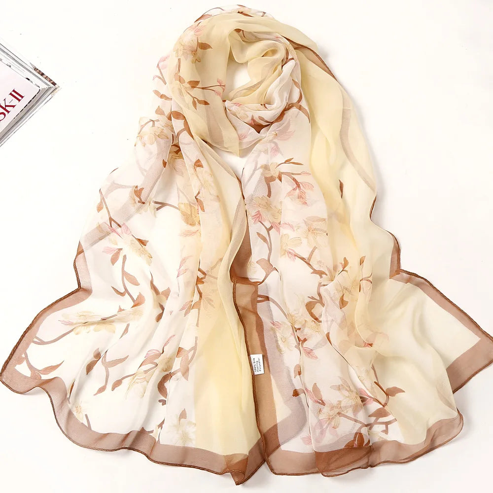 Women's Ink Lotus Chiffon Scarf – Lightweight Floral Print