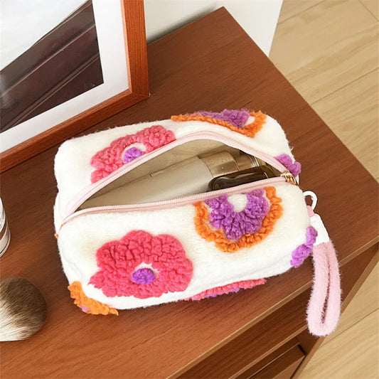 Plush Flower Makeup Bag – Fluffy Cosmetic Travel Pouch Cosmetic Travel Bag Peaceful Pleasures Health and Wellness