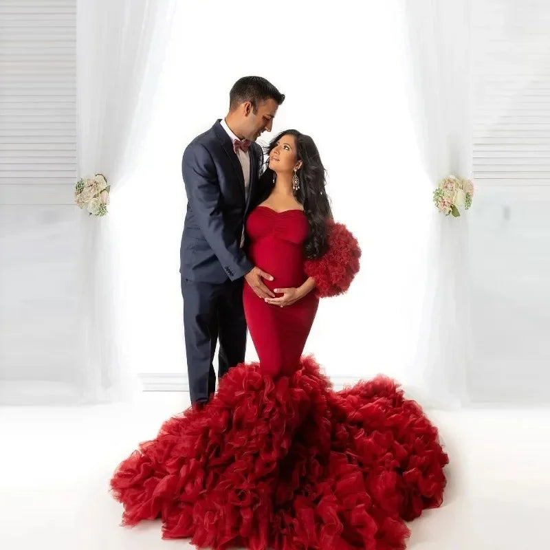 Hot Maternity Dresses Photoshoot Tulle Maxi Gown Baby Shower Ruffles Платье Для Беременных Ropa Платье Вечернее Peaceful Pleasures Health and Wellness