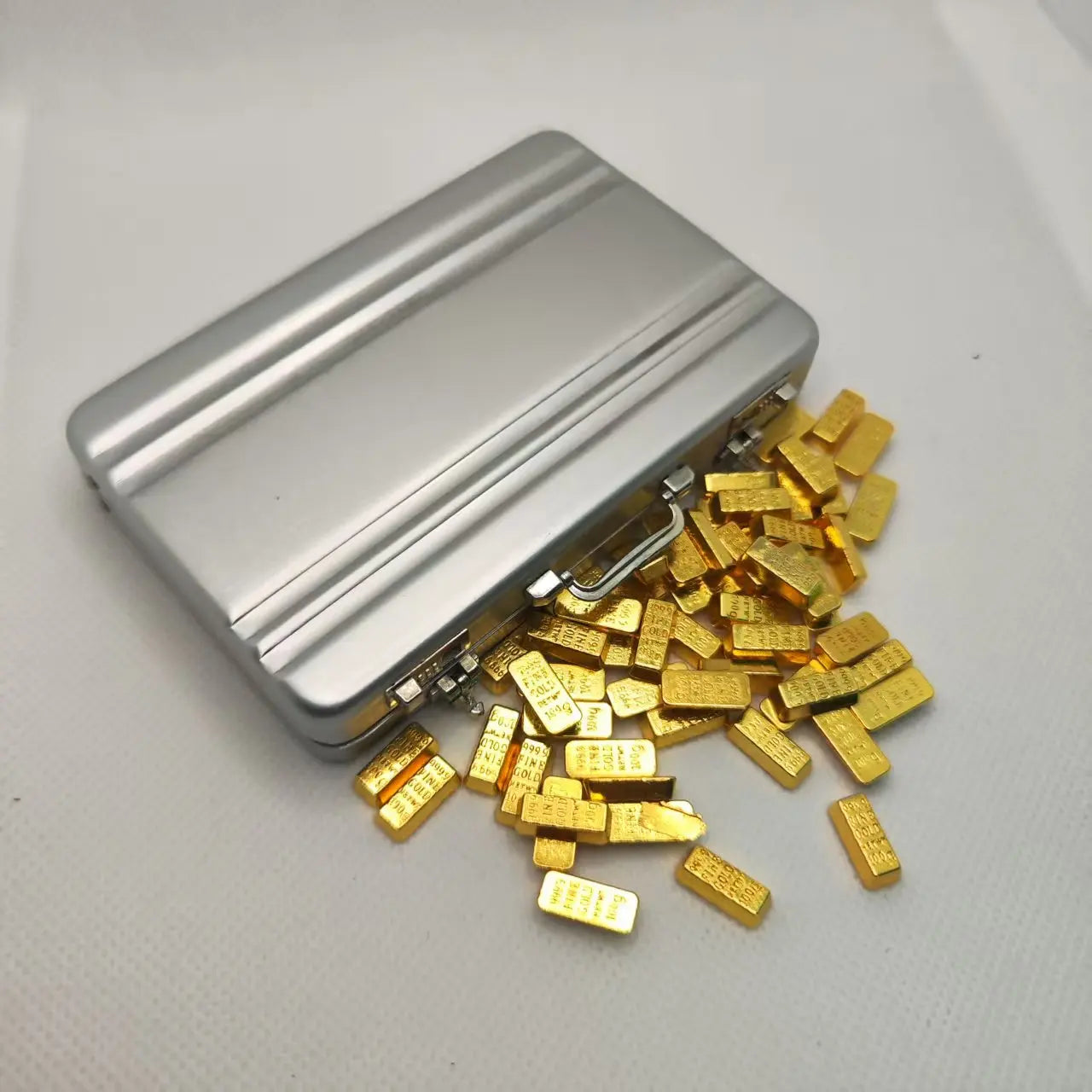 60Pcs Mini Replica Gold Bar Set with Briefcase 24K Gold-Plated Alloy Collectible Model Fake Gold Bar Decor for Home Office Peaceful Pleasures Health and Wellness
