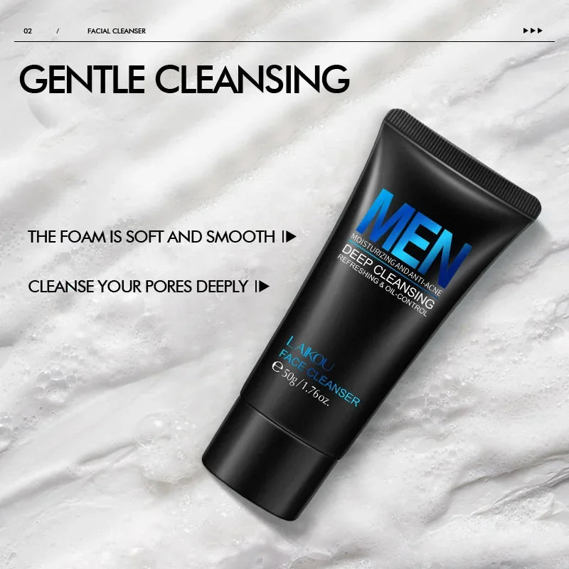 LAIKOU Men Face Cleanser 50g Deep Cleansing Oil Control Anti Acne Refreshing Moisturizing Facial Wash For Men Skin Care Peaceful Pleasures Health and Wellness