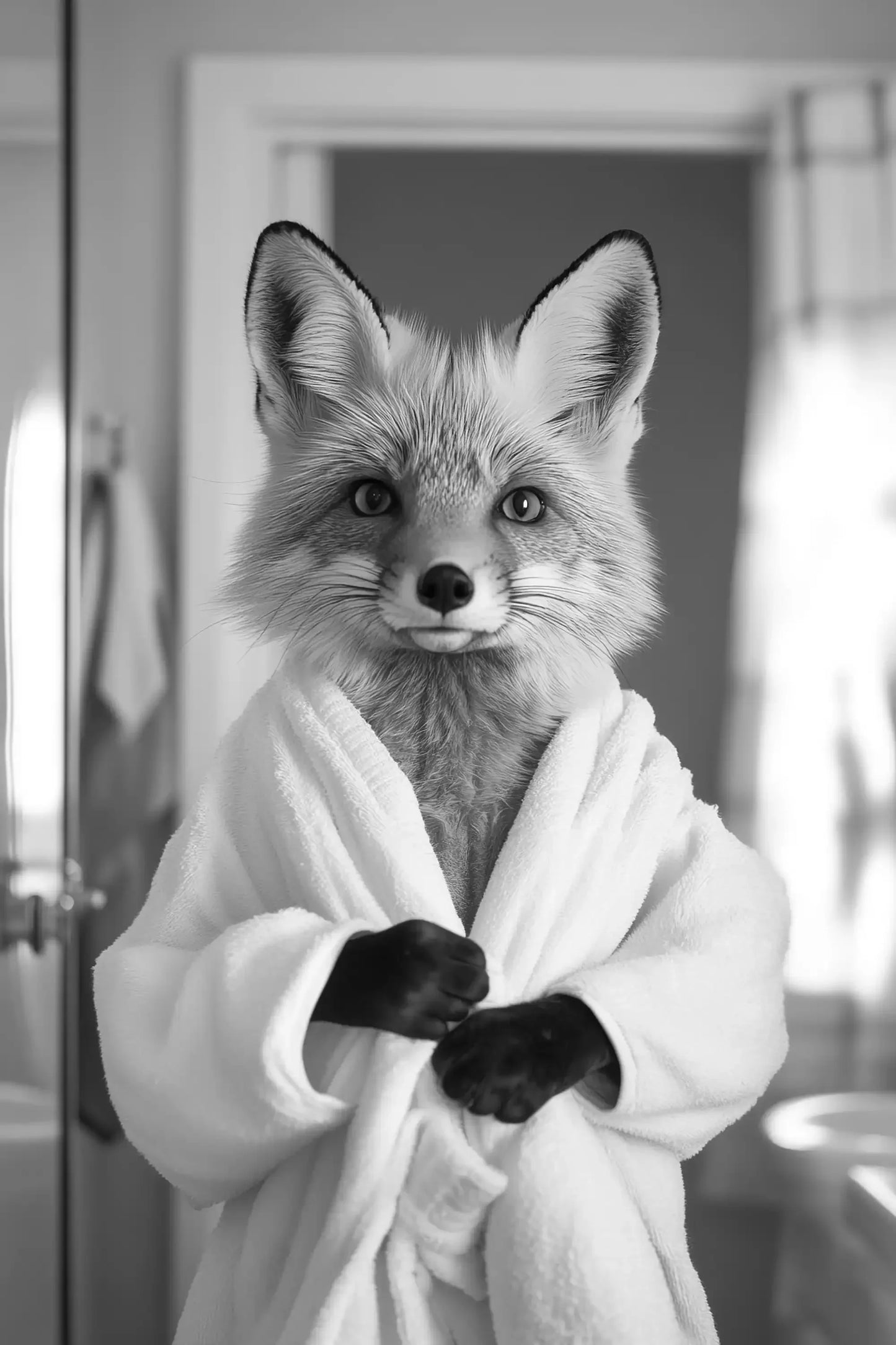 Black & White Cute Animal Toilet Paper Canvas Wall Art Poster