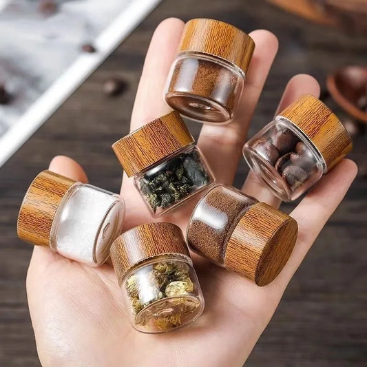 Mini Glass Storage Jar Food Grade Airtight Container for Coffee Tea Gold Beans Portable Small Empty Bottle with Lid Peaceful Pleasures Health and Wellness