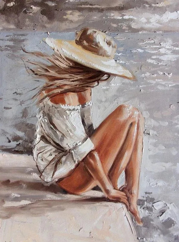 Abstract Beach Girl Canvas Wall Art Print | Modern Décor