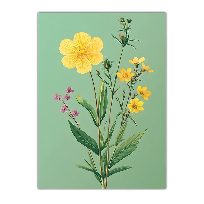 Botanical Yellow Flower Canvas Wall Art | Nordic Floral Print Floral Canvas Print Peaceful Pleasures Health and Wellness 02 50x70cm NoFrame China Mainland