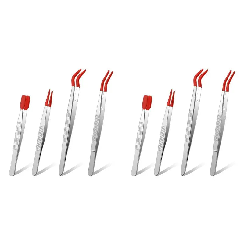 A36T-8Pieces Tweezers With Rubber Tips Tweezers PVC Coated Tweezers Set, Rubber Straight Tip Tweezers Rubber Flat Tip Tweezer Peaceful Pleasures Health and Wellness RedSilver