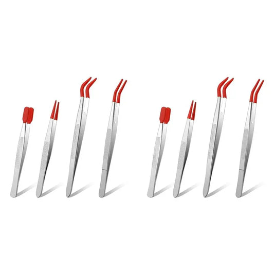 A36T-8Pieces Tweezers With Rubber Tips Tweezers PVC Coated Tweezers Set, Rubber Straight Tip Tweezers Rubber Flat Tip Tweezer Peaceful Pleasures Health and Wellness RedSilver