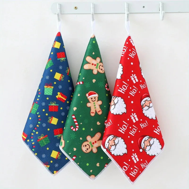 Christmas Tree Hook Kitchen Towel Set Christmas Cartoon Dish Towels Set Christmas Gifts Kitchen Towels with Santa Holiday Theme Peaceful Pleasures Health and Wellness 3pcs A 1
