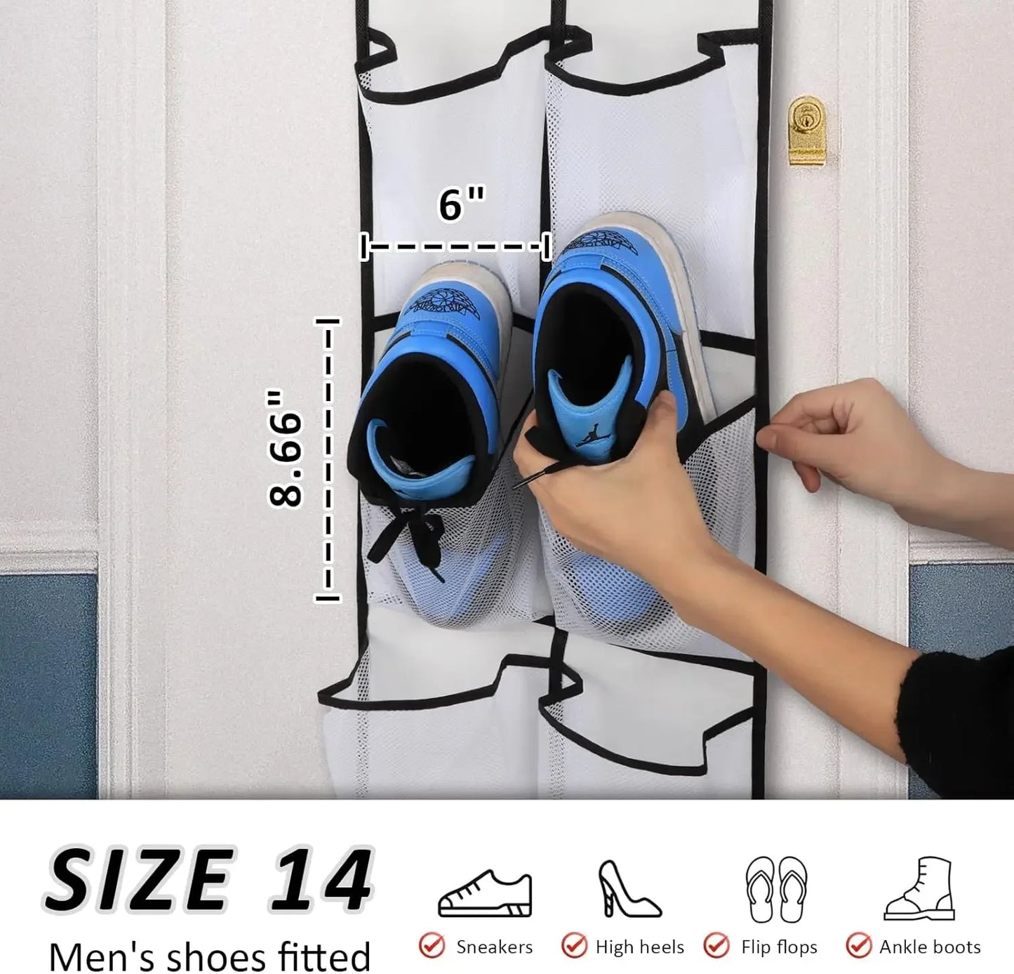 12-Pocket Over-Door Shoe Organizer for Shoes and Accessories, Durable Polyester Fabric Peaceful Pleasures Health and Wellness