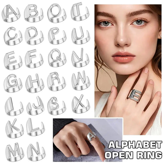 A-Z Initial Letter Ring – Adjustable Silver Open Ring for Women Initial Letter Ring Oasis Select