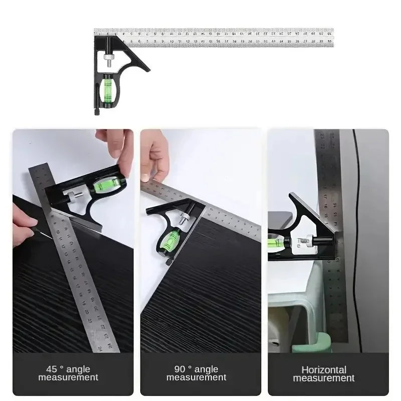 300mm Stainless Steel Angle Combination Square Ruler Horizontal Movable Carpenter Woodworking 45 Degree Right Level Moving Peaceful Pleasures Health and Wellness