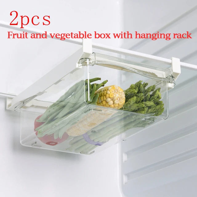 Kitchen Fruit Food Storage Box Plastic Clear Fridge Organizer Slide Under Shelf Drawer Box Rack Holder Refrigerator Drawer