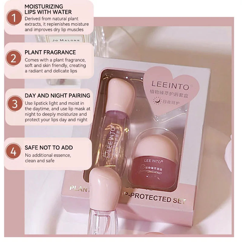 Leeinto Plant Essence Lip Care Set – Gloss, Mask & Primer