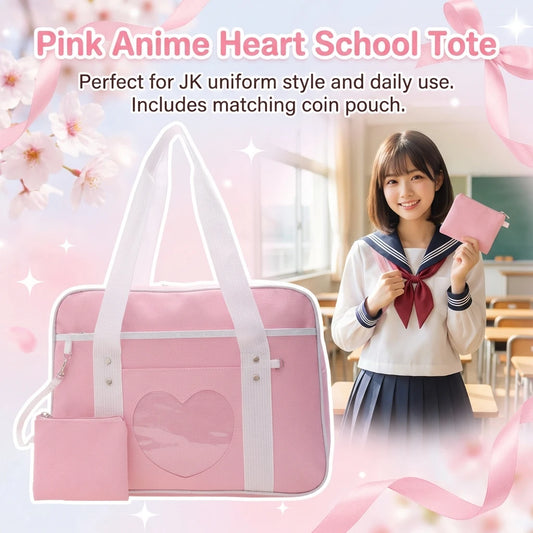 JK Uniform Style Tote Bag Anime Design Sweetheart Pattern Cute School Bag for Girls Lightweight Durable Synthetic Fiber Daily Peaceful Pleasures Health and Wellness