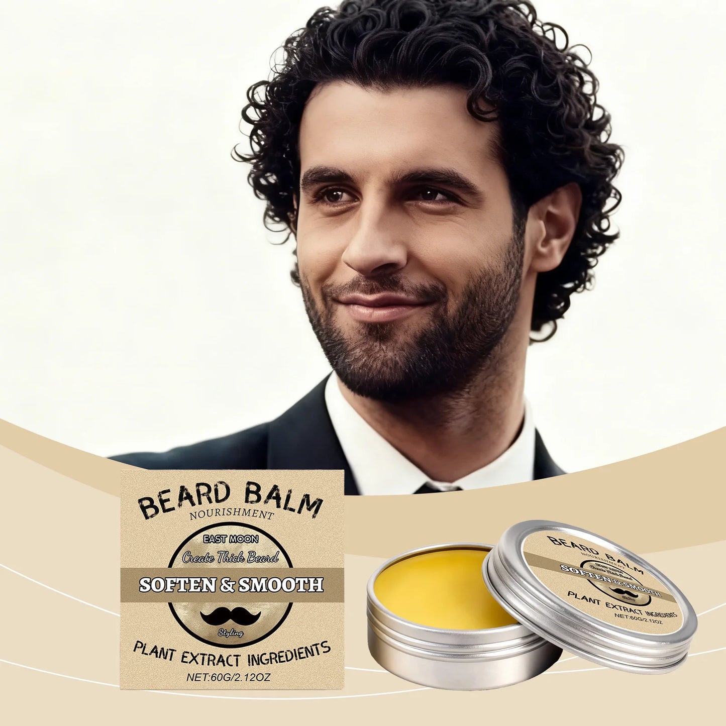 East Moon Men's Beard Wax – Soft, Shiny & Non-Greasy 60g