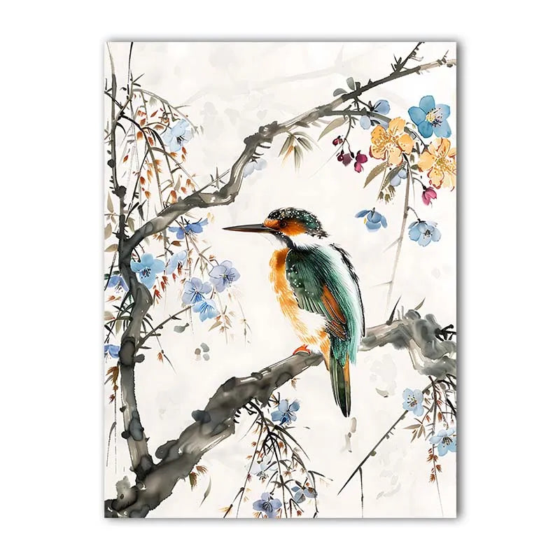 Nordic Bird & Flowers Canvas Wall Art | Chinese Style Print Canvas Wall Art Print Peaceful Pleasures Health and Wellness 05 50x70cm NoFrame China Mainland