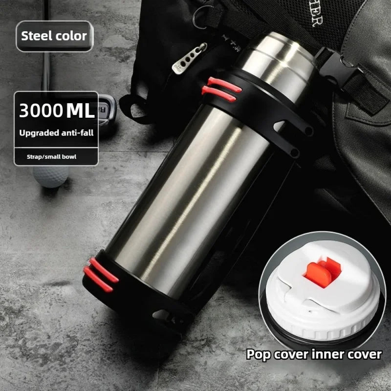 Outdoor travel, camping - stainless steel vacuum insulated bottle - large capacity thermos flask - keeps warm or cold Peaceful Pleasures Health and Wellness