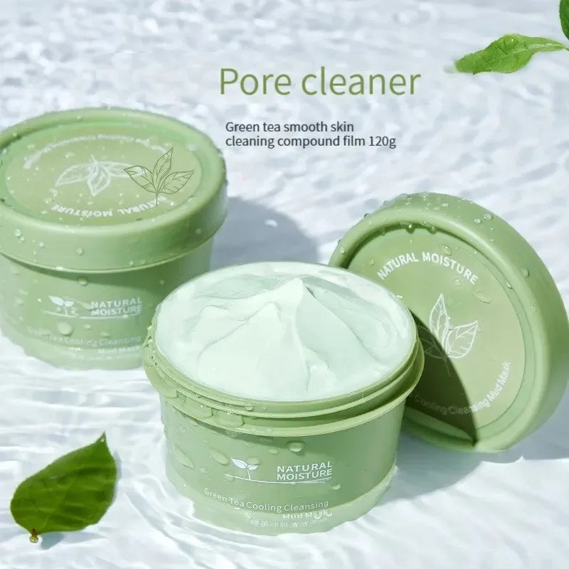 Green Tea Ice Mud Mask Cleansing Moisturizing Oil Control Blackhead Removal Cleansing Mud Mask Applicator Mud Mask 1PCS 120g Peaceful Pleasures Health and Wellness