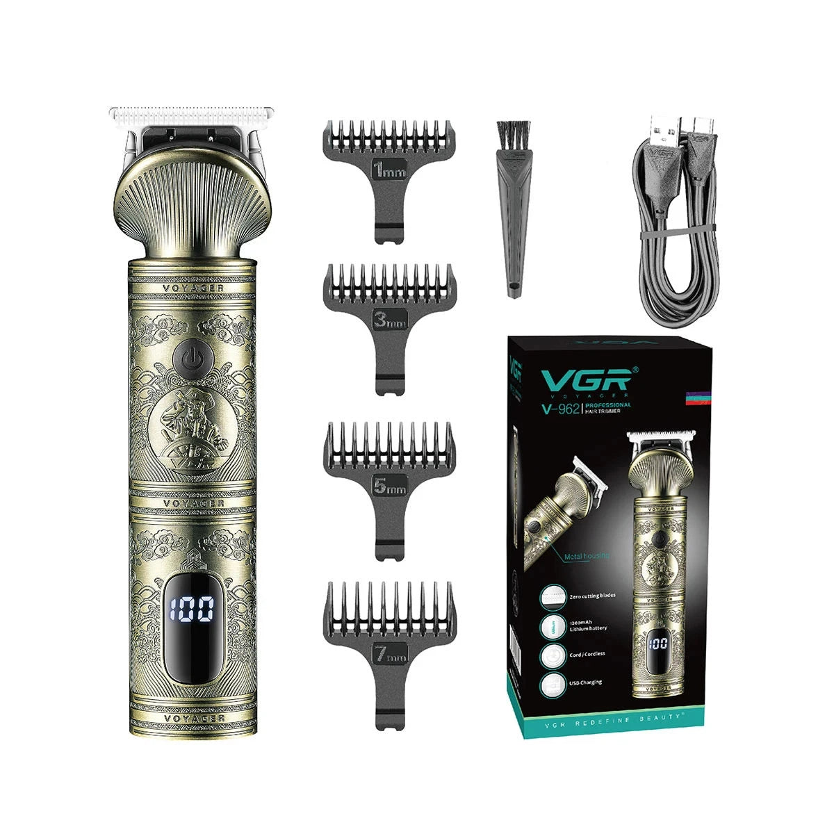 VGR Men's Retro Boutique Haircutting Sculpture Push Cutting Hairdressing Salon Home Oil Head Haircutting Full Body Hair Trimming Peaceful Pleasures Health and Wellness 962 usb