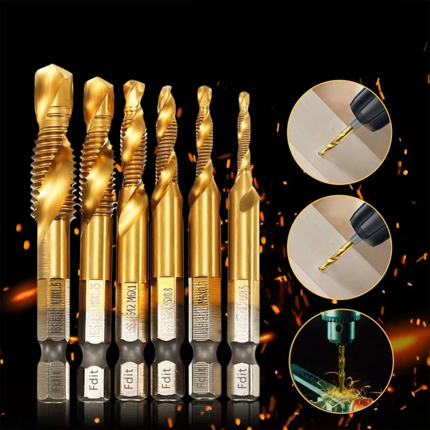 Metric Thread M3-M10 Titanium Coated HSS Drill Tap Bits 1 4 Hex Shank