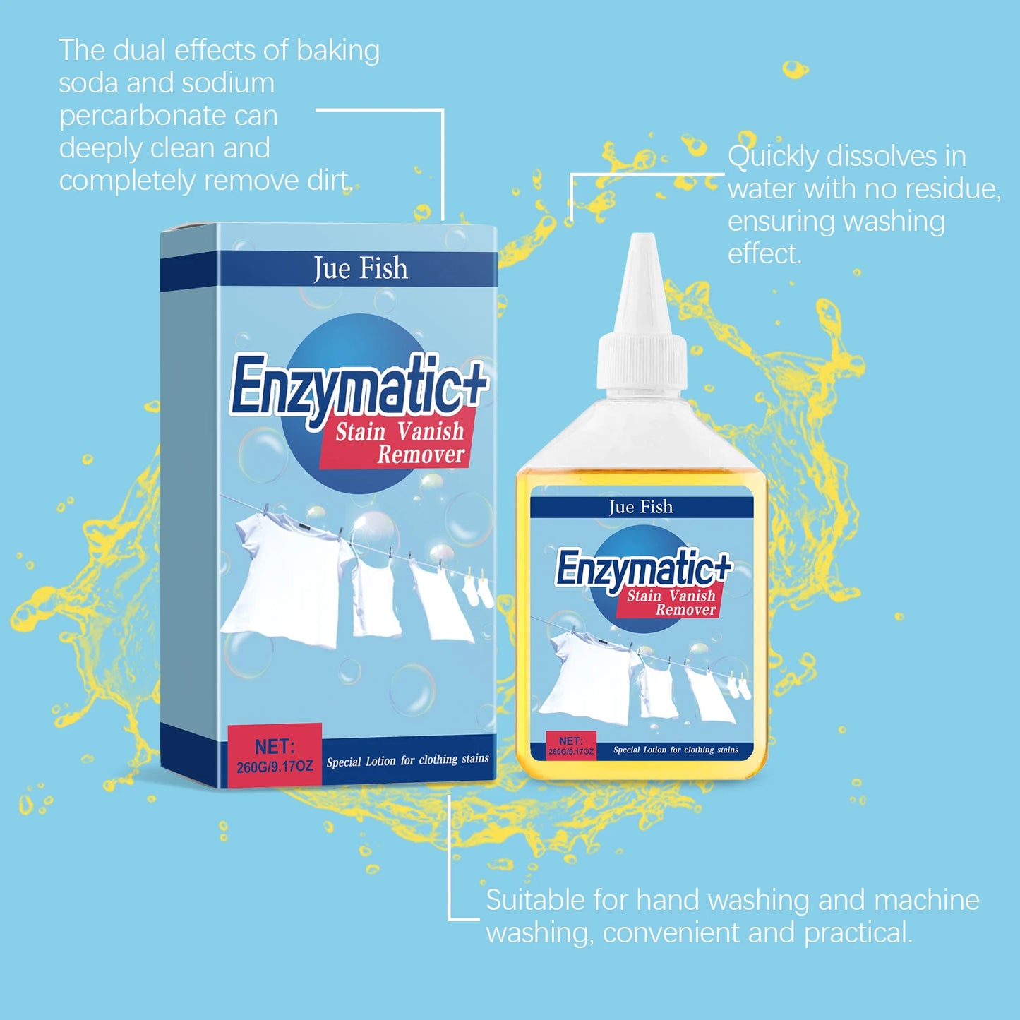 JUE FISH Enzyme Clothing Cleaner 260g | Stain & Sweat Remover