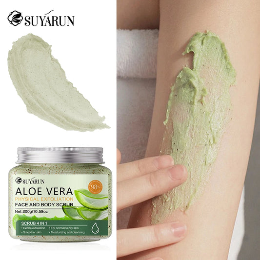 SUYARUN Natural Aloe Vera Exfoliating Scrub for Face & Body - Moisturizing Organic Formula, Gentle Skin Renewal 300g. Peaceful Pleasures Health and Wellness