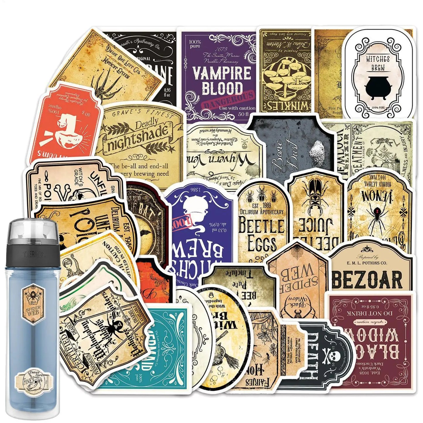 50Pcs Halloween Potion Label Stickers for Bottles & Decor