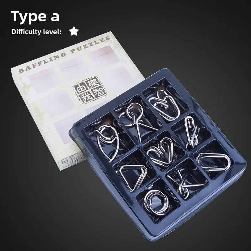 8-Piece Metal Interlocking Rings Brain Teaser Puzzle IQ Set