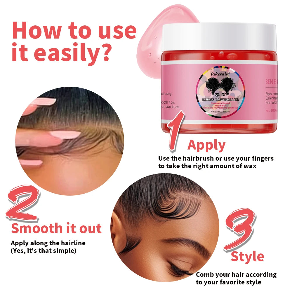 Lakerain Strong Styling Hair Gel Long Lasting Control Edge Gel Smoothes Nourishes Hair Curl Enhancement Strong Hold Hair Gel Peaceful Pleasures Health and Wellness