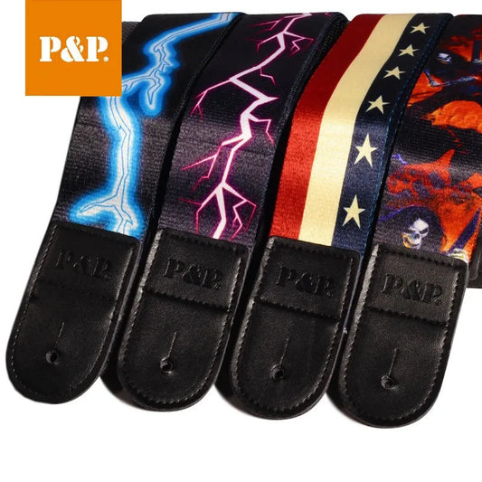 Guitar Strap Printed Wide Purple Lightning Pentagram Devil Musician Peaceful Pleasures Health and Wellness
