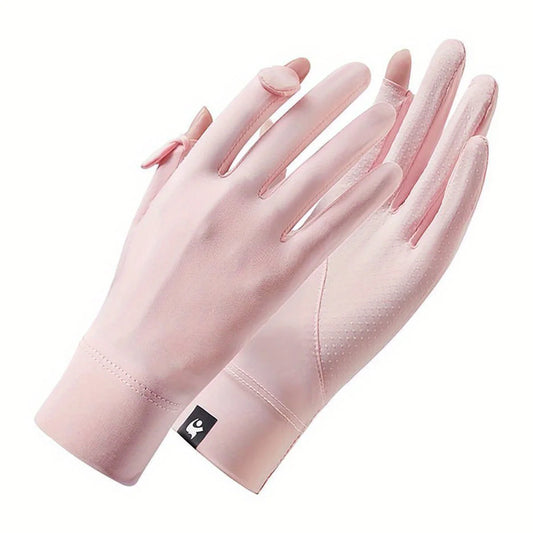 One Pair Summer New Ice Silk Sunscreen Gloves Flip Cover Casual Driving Ice Feel Cycling Anti slip Finger Peaceful Pleasures Health and Wellness Pink