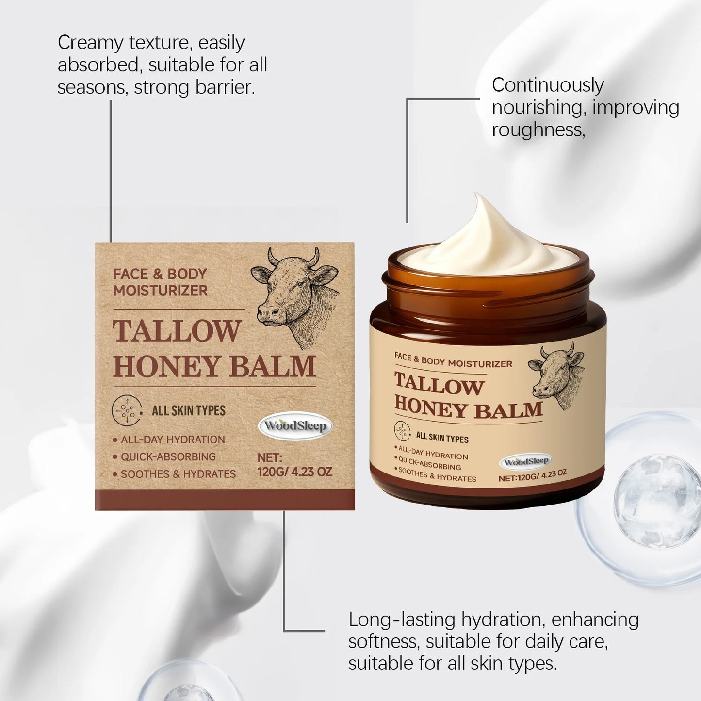 WOODSLEEP Beef Tallow & Honey Balm 120g – Deep Hydration Cream
