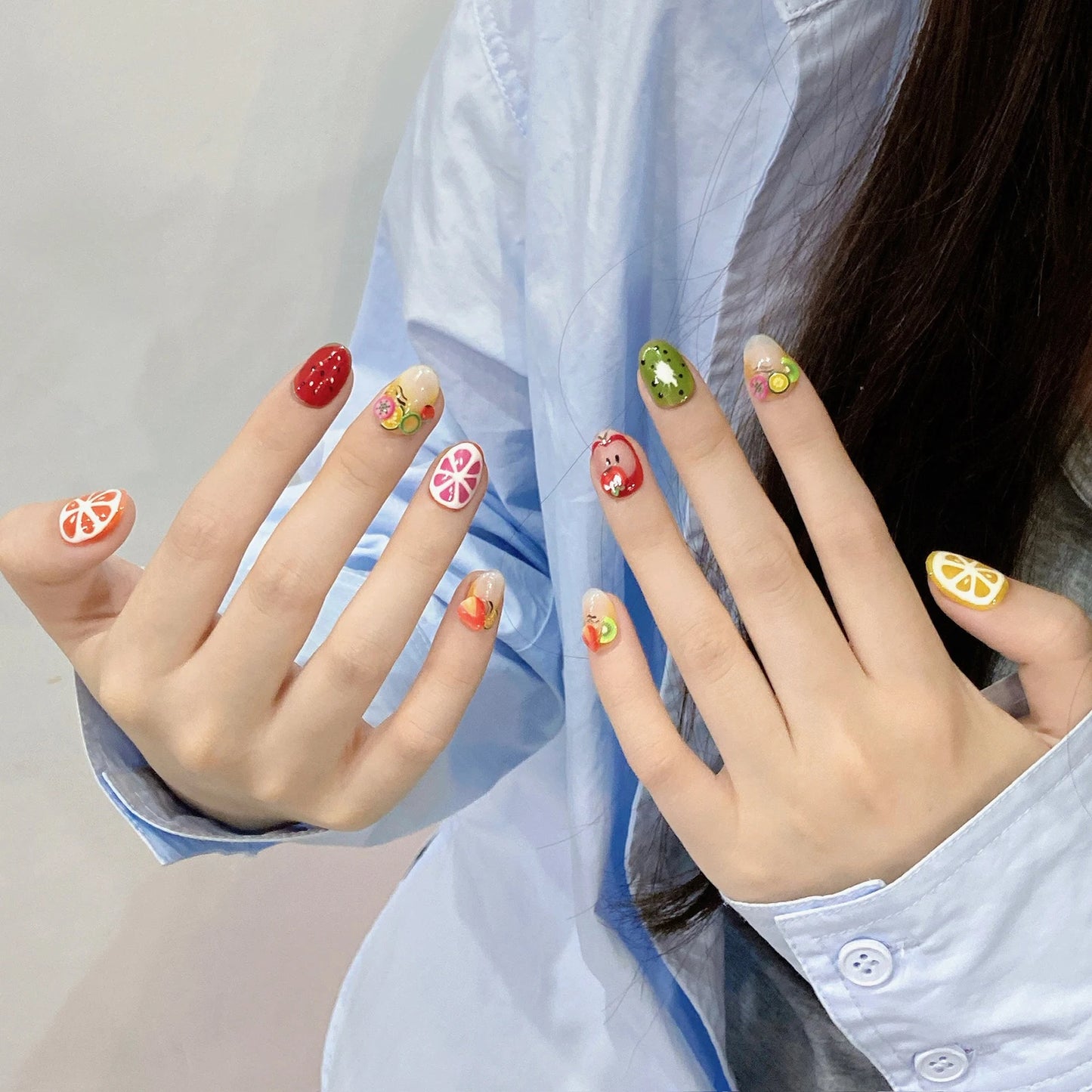 Handmade Press On Nails Fruit Design | Full Cover Fake Nails