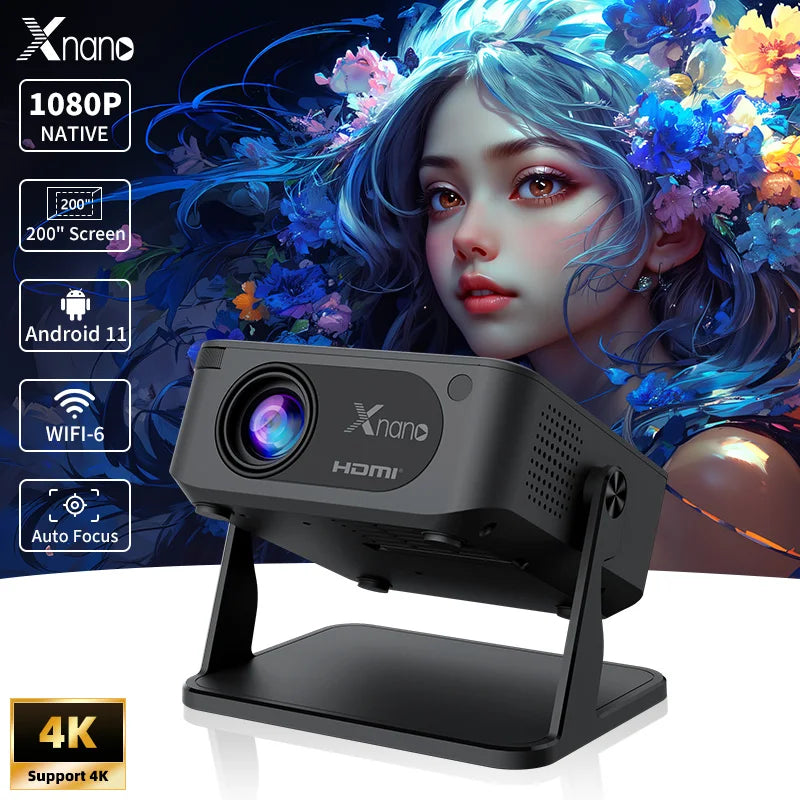 Xnano Projector 4K HA109 Android 11 Smart Projectors Bt5.4 720P Wifi5 200" Meeting Party Home Cinema Outdoor Portable Projector Peaceful Pleasures Health and Wellness