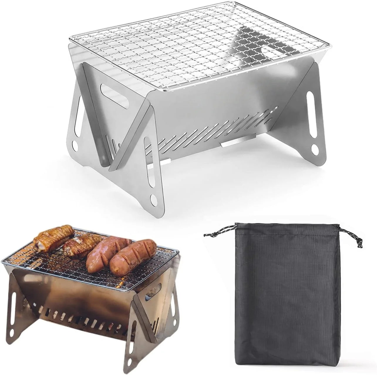 Backpacking Stove Folding Stainless Steel Charcoal Grill BBQ Wood Burning Camp Stove for Hiking Picnic Garden Backyard Cooking Peaceful Pleasures Health and Wellness